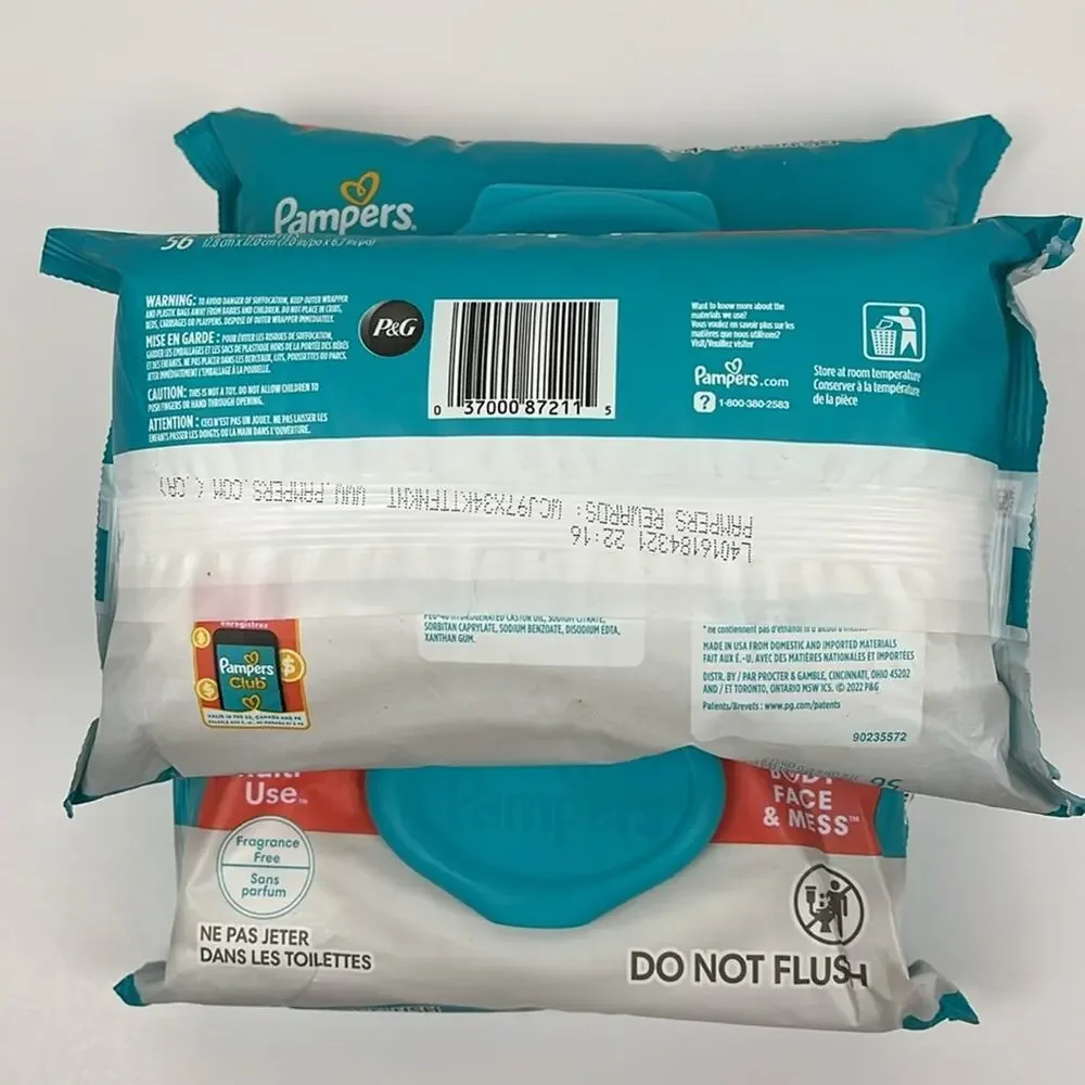 Pampers Multi-Use Baby Wipes 56 Ct Bundle of 3 Pop Top Packs Fragrance Free